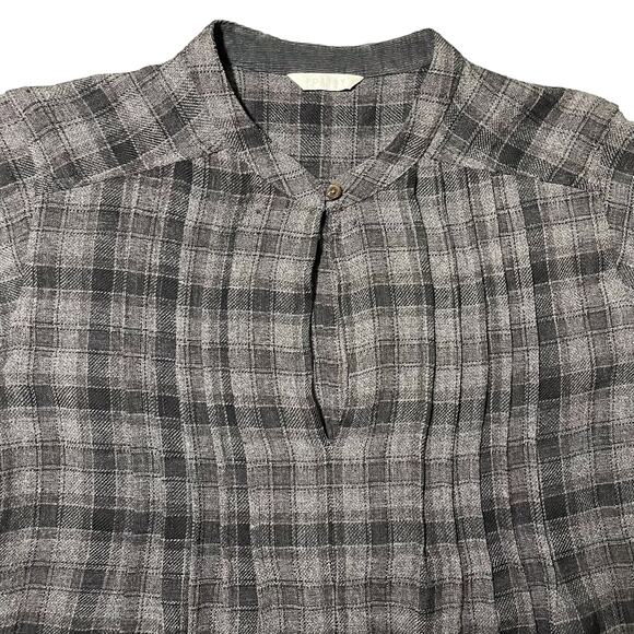 Poetry Plaid Wool Blend Shirt Dress Pleated Front Keyhole Gray Black - US Size 6 - Picture 2 of 8